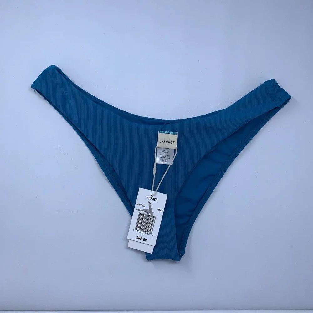 L*Space Womens Medium Blue Ribbed Rocky Bottom Classic Bikini Bottom NWT